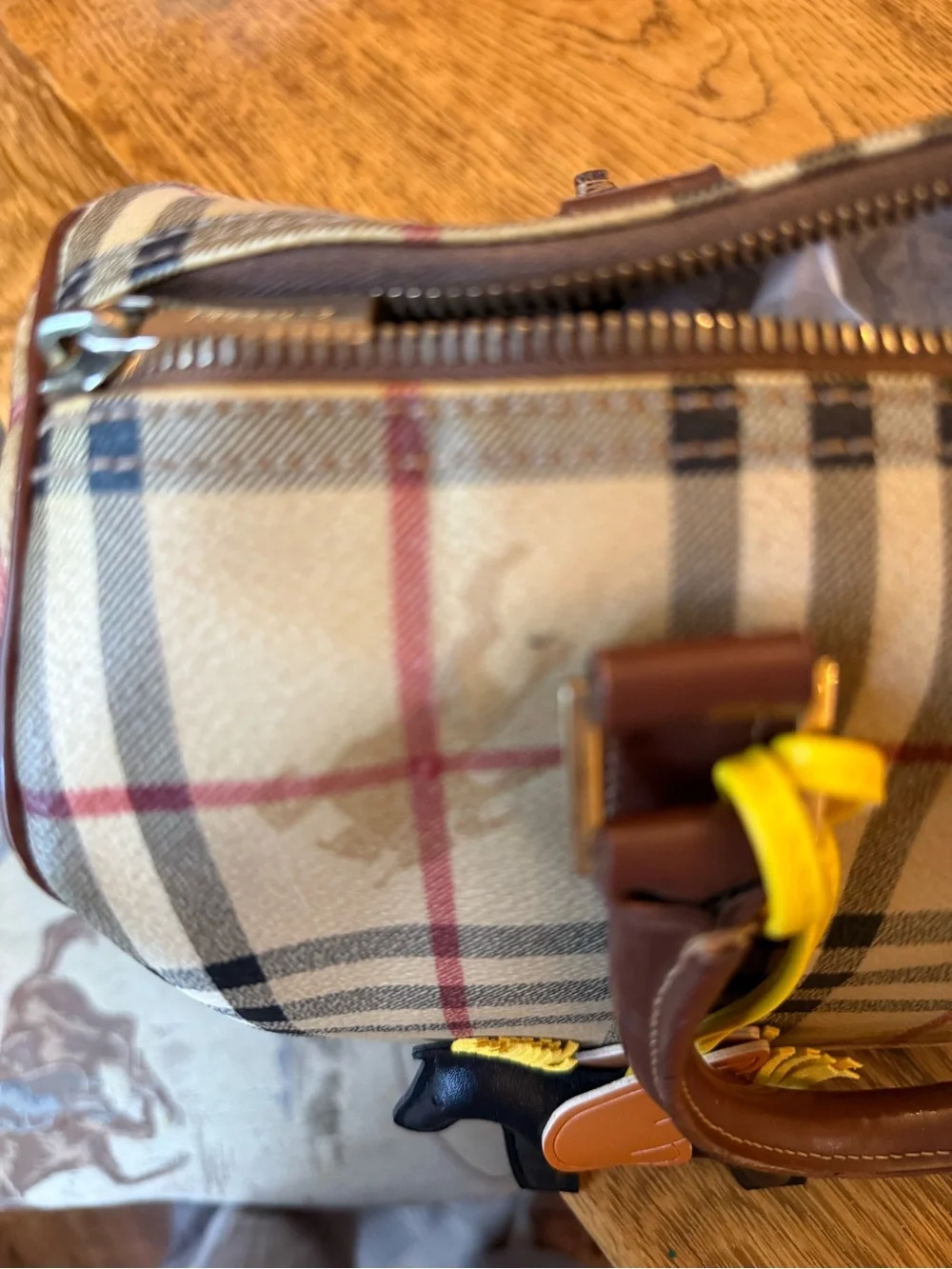 Burberry Classic Haymarket Check Pattern Brown Handle Woman’s Bag